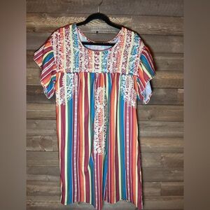 Layerz Clothing Colorful Serape Striped Embroidered Dress Women’s Size Large